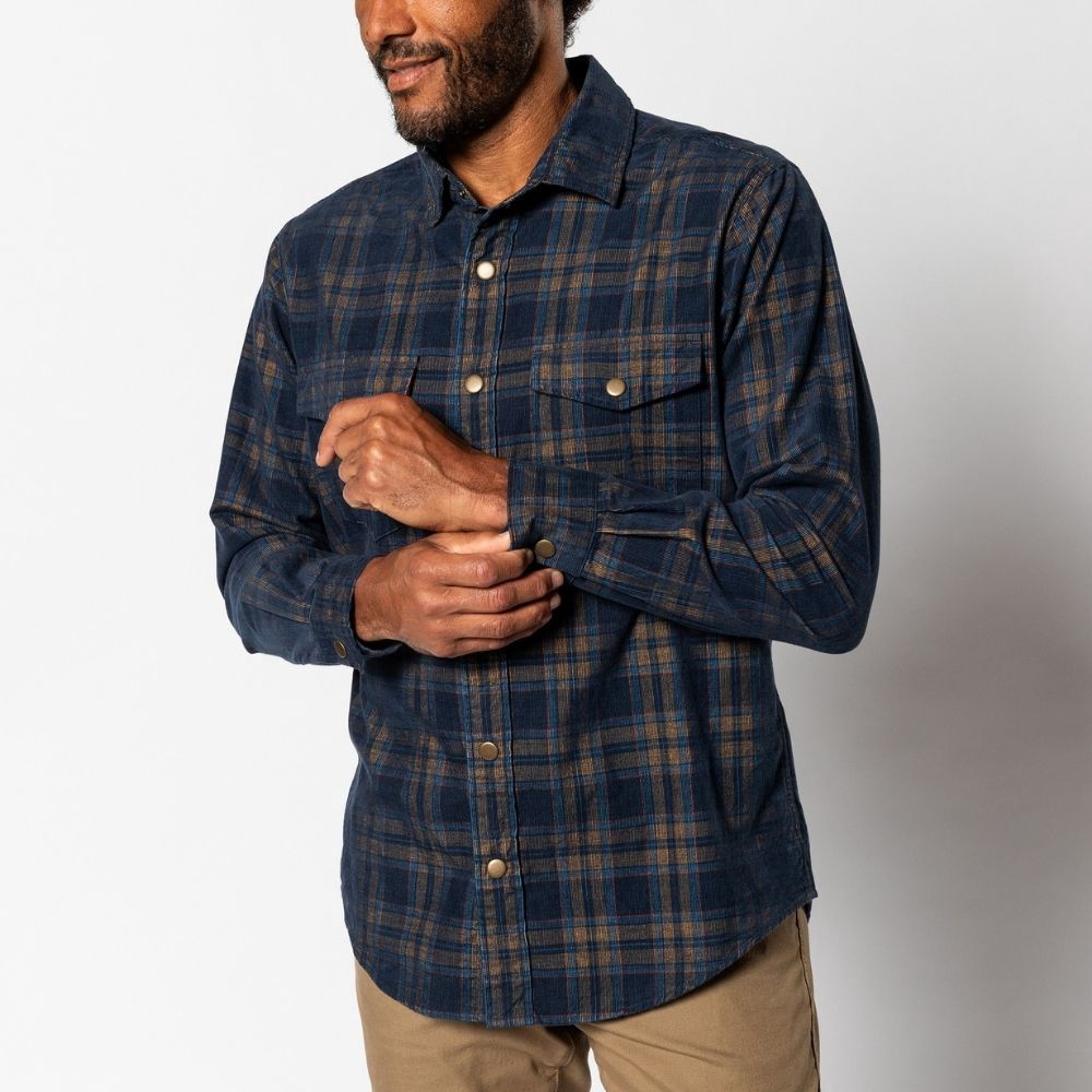 LONGSLEEVE CORDUROY PLAID SNAP SHIRT - CAVERN PLAID, Color: MARITIME  BLUE, Size: MEDIUM, Style: D11496
