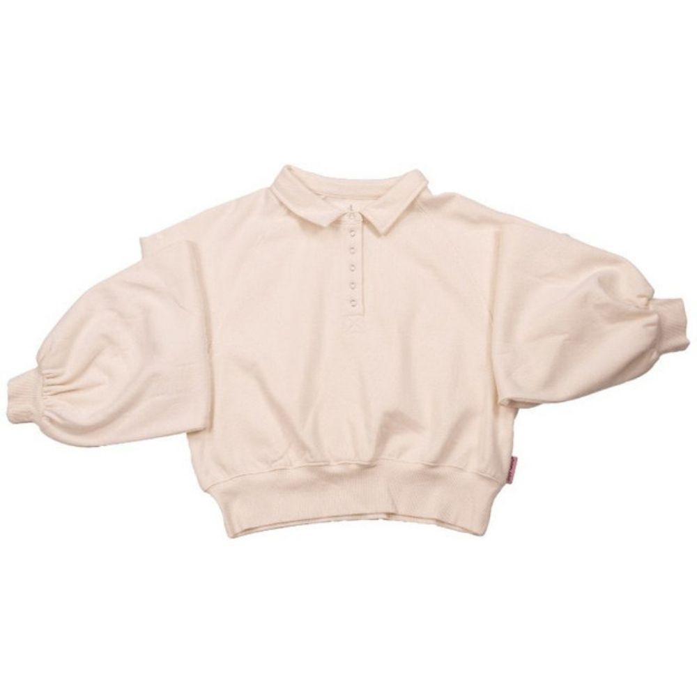 POLO BALLOON SLEEVE TOP, Color: PEARL, Size: XXLARGE
