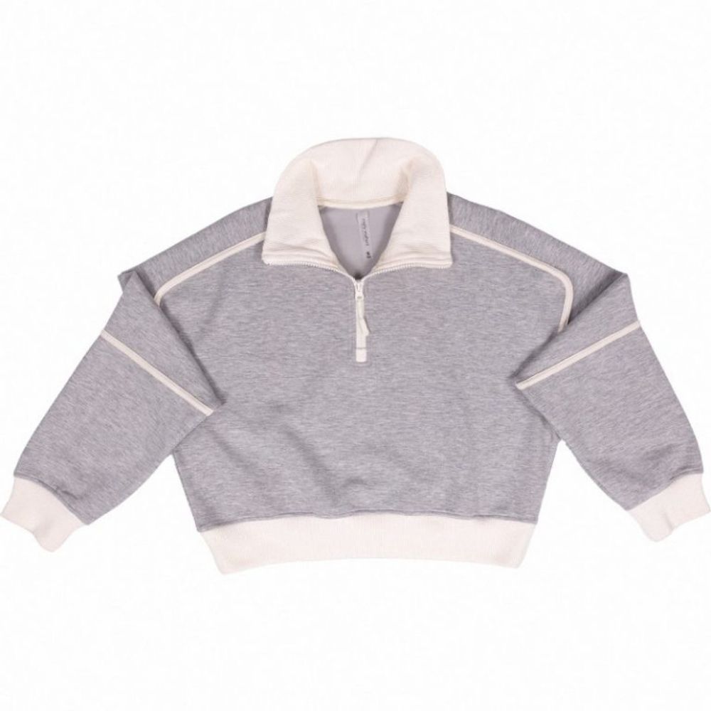 QUARTER ZIP CONTRAST, Color: HEATHER GREY, Size: XXLARGE
