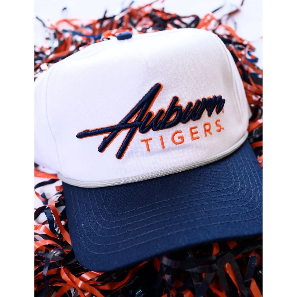 AUBURN RAISED SCRIPT HAT, Color: WHITE/NAVY