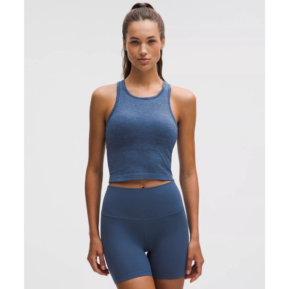 EBB TO STREET  CROPPED  RACERBACK TANK TOP LIGHT SUPPORT , B/C CUP, Color: BLUE TWILL, Size: 4, Style: LW1CJUS