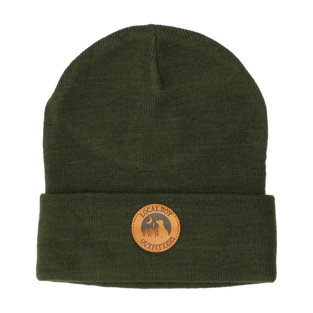 LEATHER PATCH BEANIE, Color: OLIVE