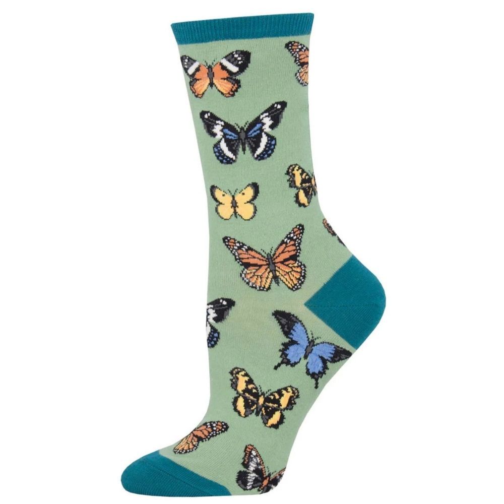 Majestic Butterflies Socks, Color: GREEN, Size: 9-11