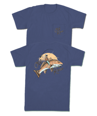 BUCKING FISH POCKET TEE, Color: CHINA BLUE, Size: 2XL