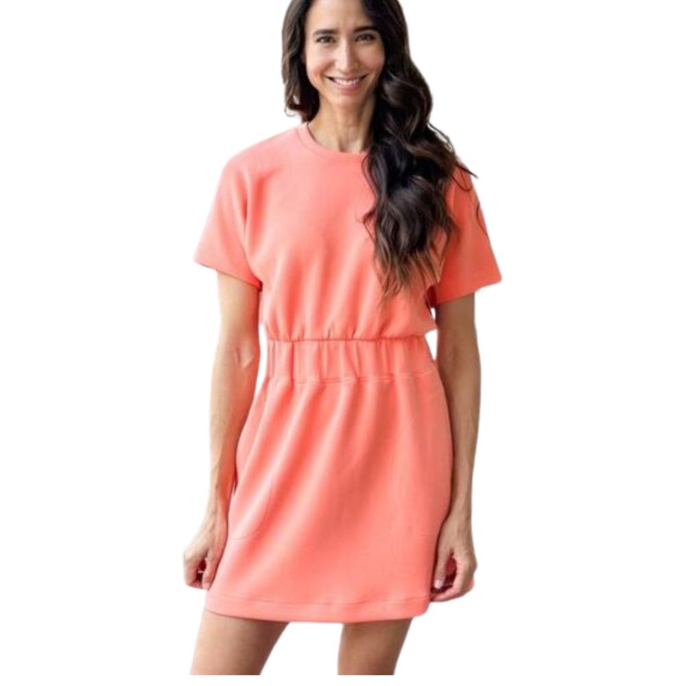 AIRESSENTIALS CINCHED TEE DRESS, Color: SUNSET PEACH, Size: XS
