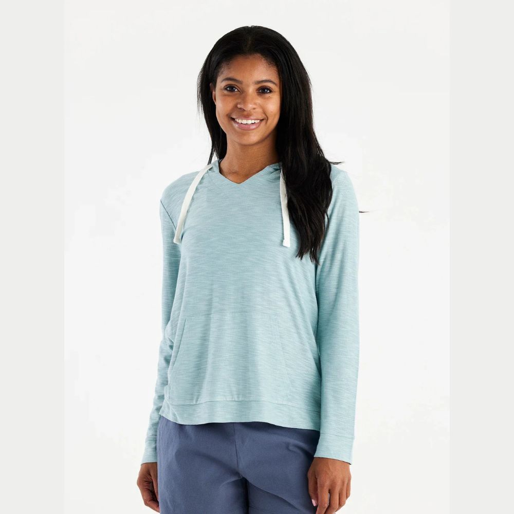 W BAMBOO SLUB HOODIE, Color: OCEAN MIST, Size: XLARGE