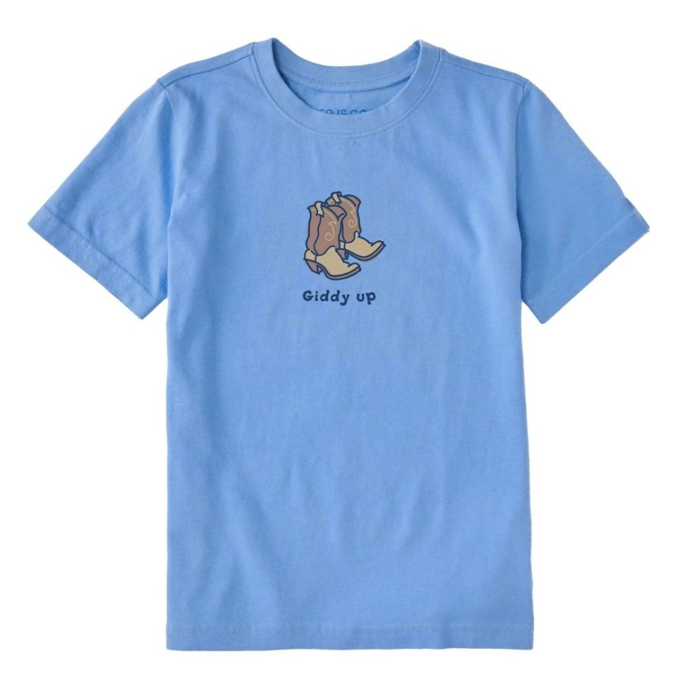 K GIDDY UP COWBOY BOOTS CRUSHER TEE, Color: M, Life is Good: CORNFLOWER BLUE
