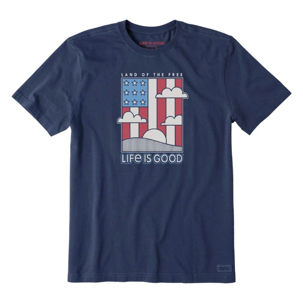 M LAND OF THE FREE FLAG CRUSHER TEE LITE, Color: M, Life is Good: DARKEST BLUE