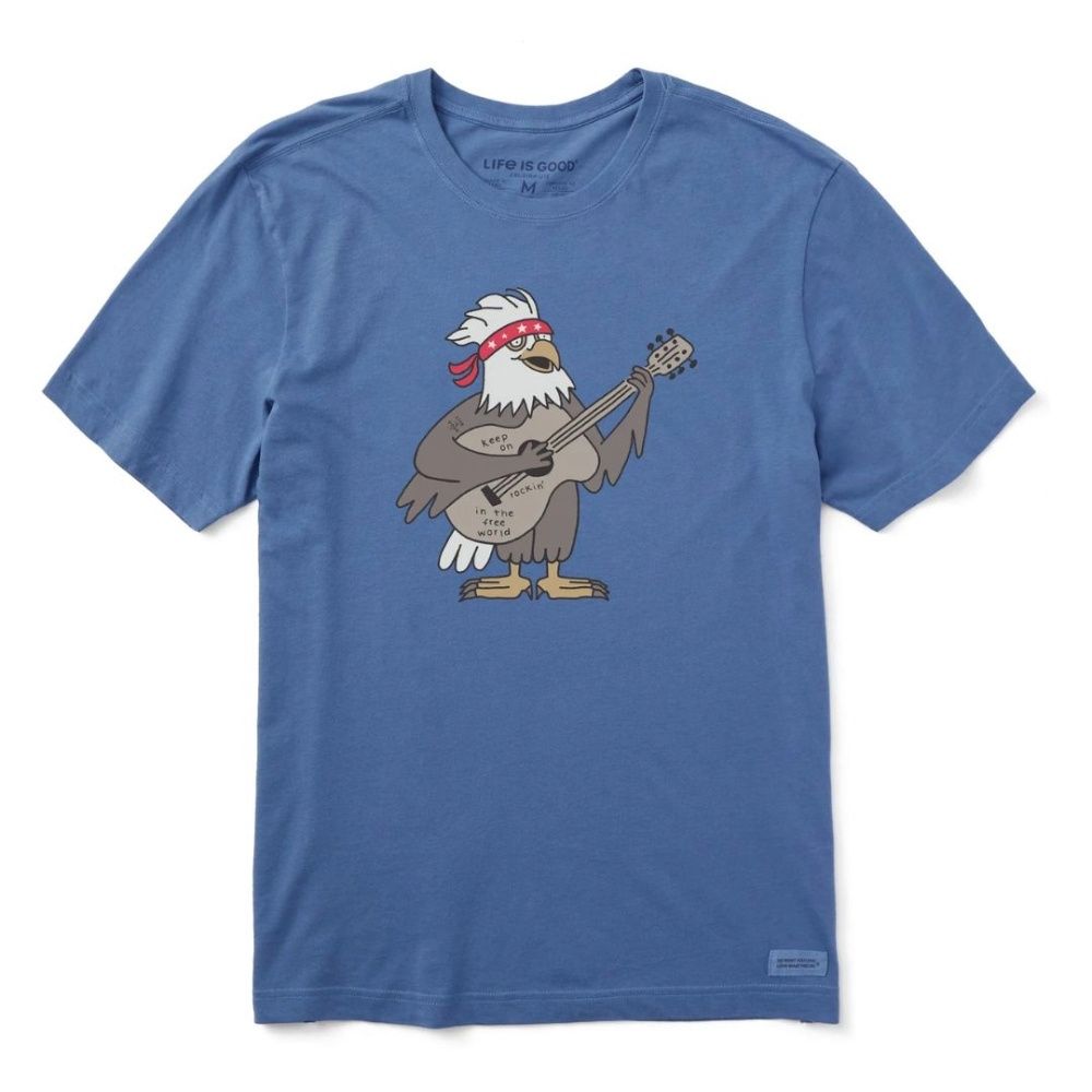M ROCKIN' EAGLE CRUSHER TEE, Color: M, Life is Good: VINTAGE BLUE