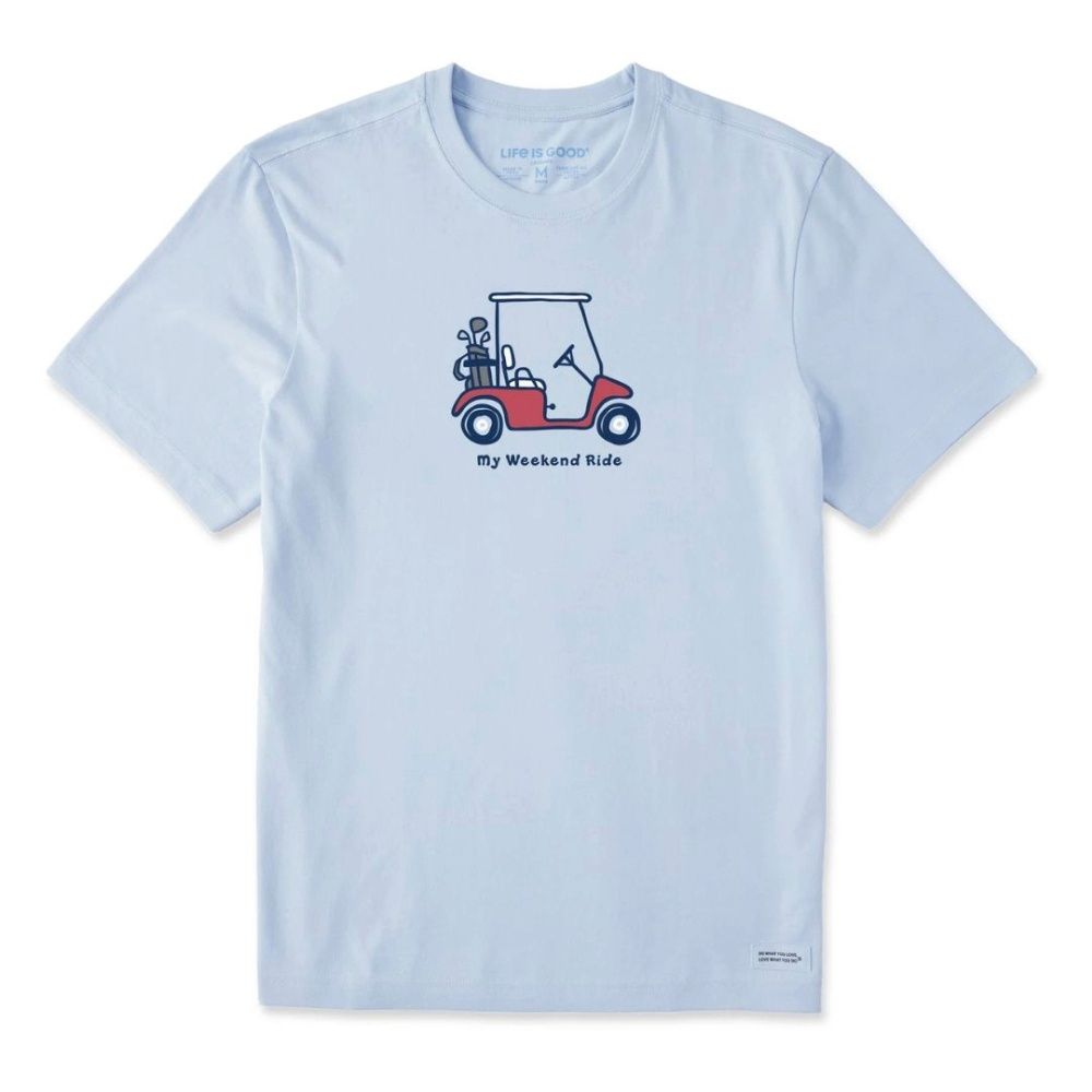 M MY WEEKEND RIDE GOLF TEE, Color: M, Life is Good: GLACIER BLUE
