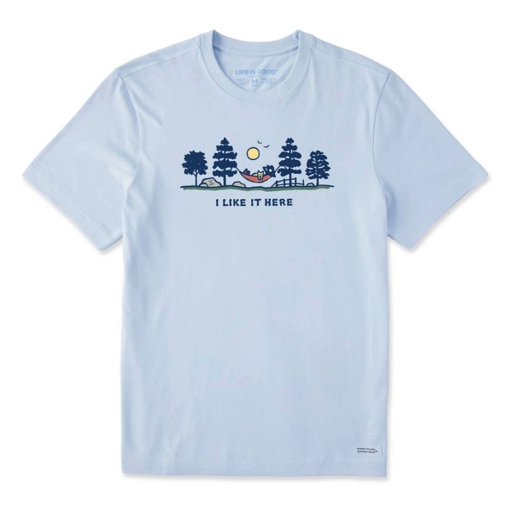M I LIKE IT HERE HAMMOCK VISTA TEE, Color: M, Life is Good: GLACIER BLUE