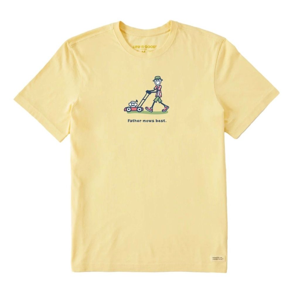 M JAKE FATHER MOWS BEST PUSH MOWER TEE, Color: M, Life is Good: SANDY YELLOW