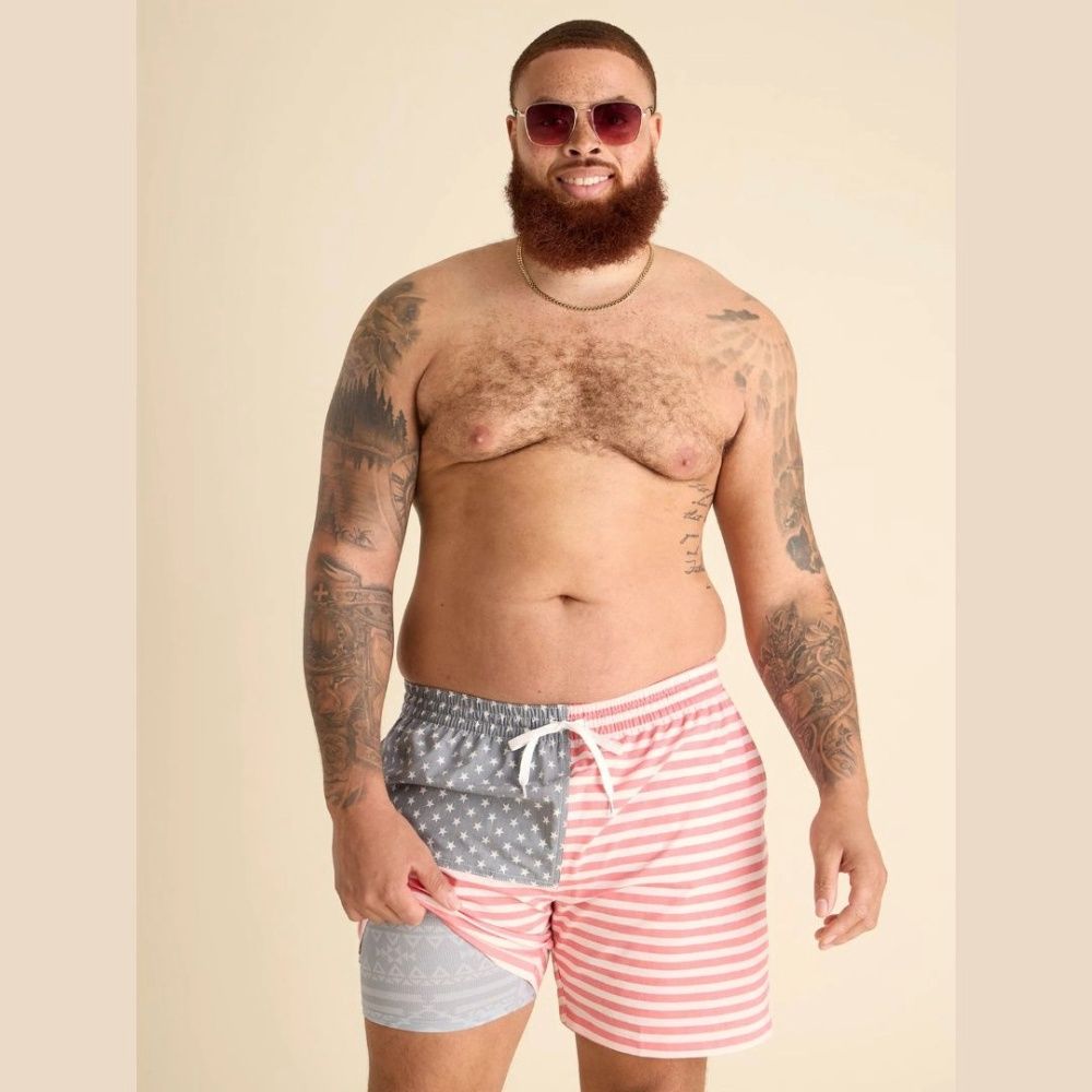 M CLASSIC LINED SWIM TRUNKS 5.5", Color: THE MERICAS | FADED AMERICAN FLAG, Size: M