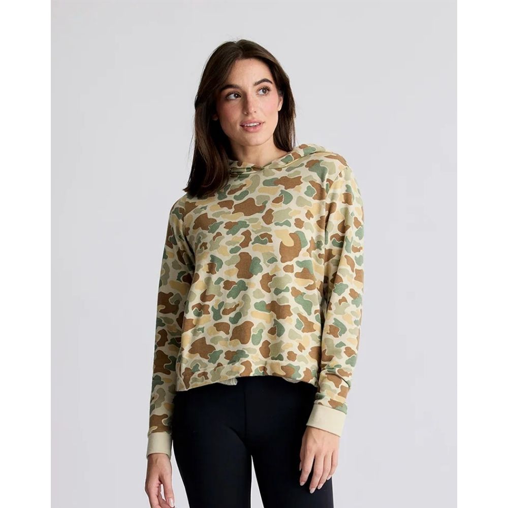 Women's Bamboo Lightweight Fleece Cropped Hoodie, Color: Vintage Camo, Size: XXLARGE