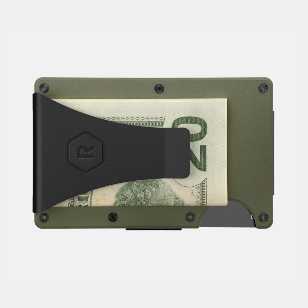 SLIM RFID BLOCKING WALLET, Color: MATTE OLIVE - ALUMINUM, Style: MONEY CLIP