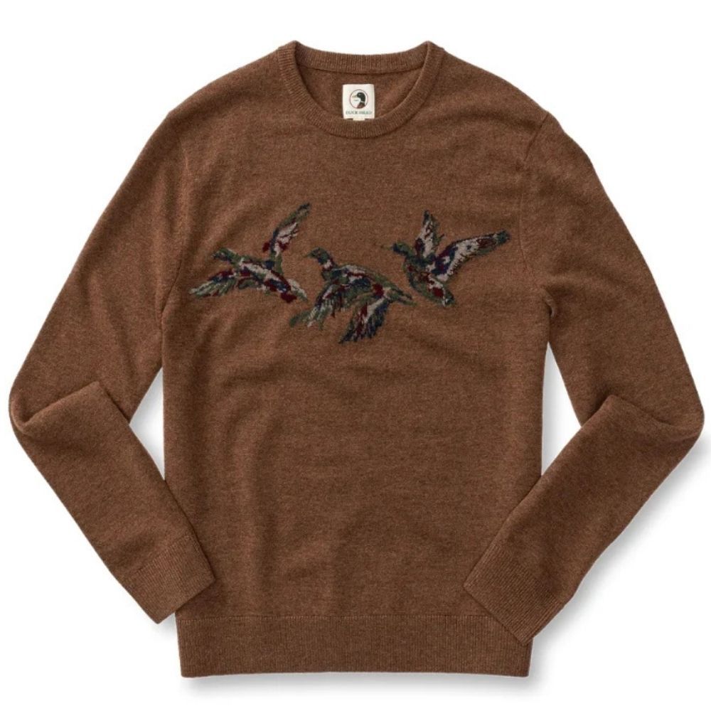 FLYING MALLARD INTARSIA MERINO CREWNECK SWEATER, Color: CIDER BROWN HEATHER (198), Size: XXLARGE