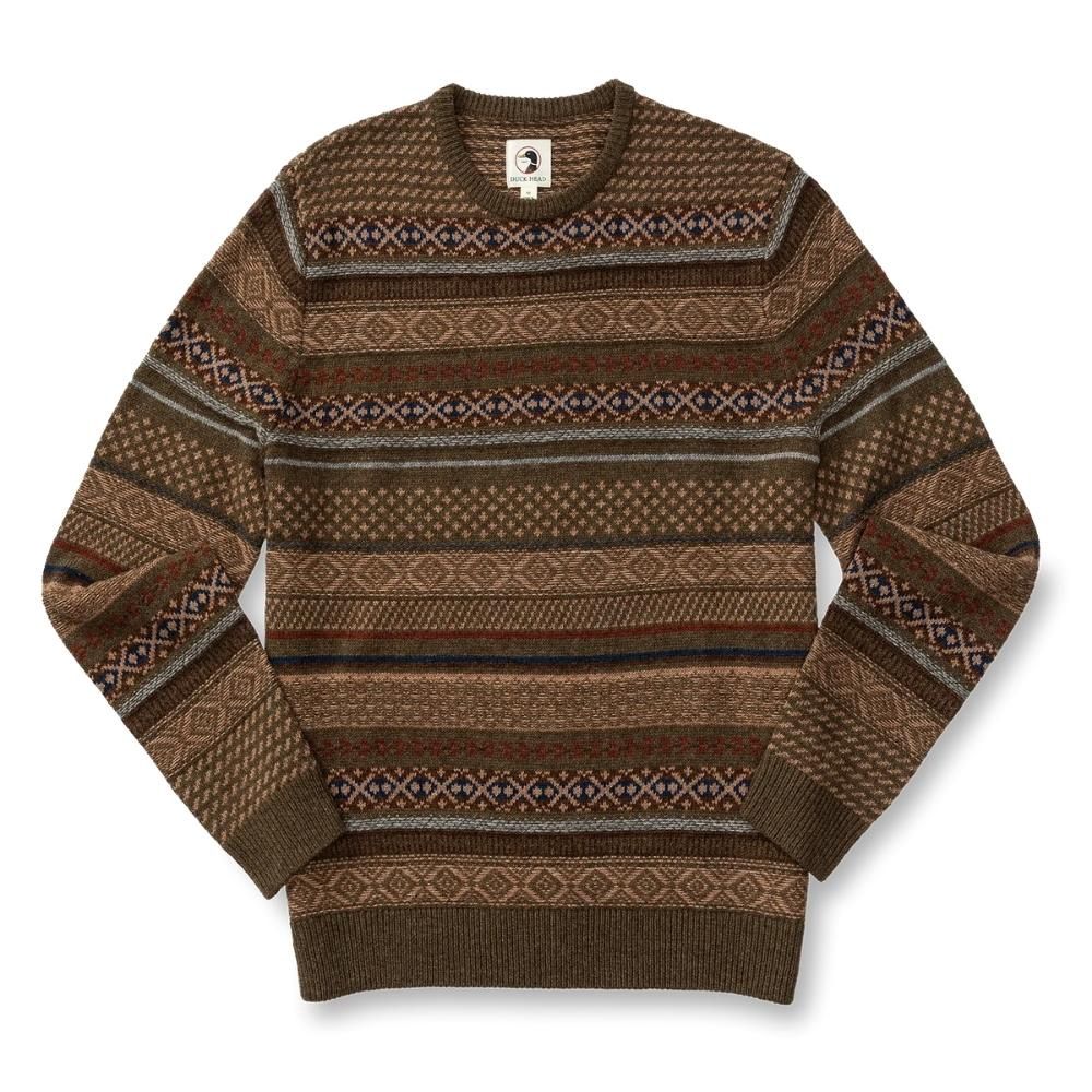 BIRCH FAIR ISLE  MERINO CREWNECK SWEATER, Color: OLIVE PINE HEATHER, Size: XXLARGE