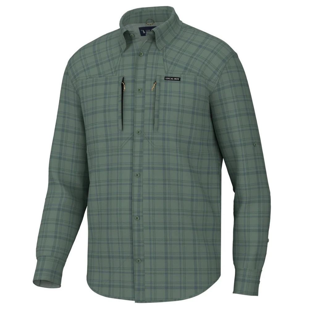 BACKCOUNTRY BOARDWALK FISHING LONGSLEEVE, Color: OLIVE/SLATE/BLUE, Size: SMALL