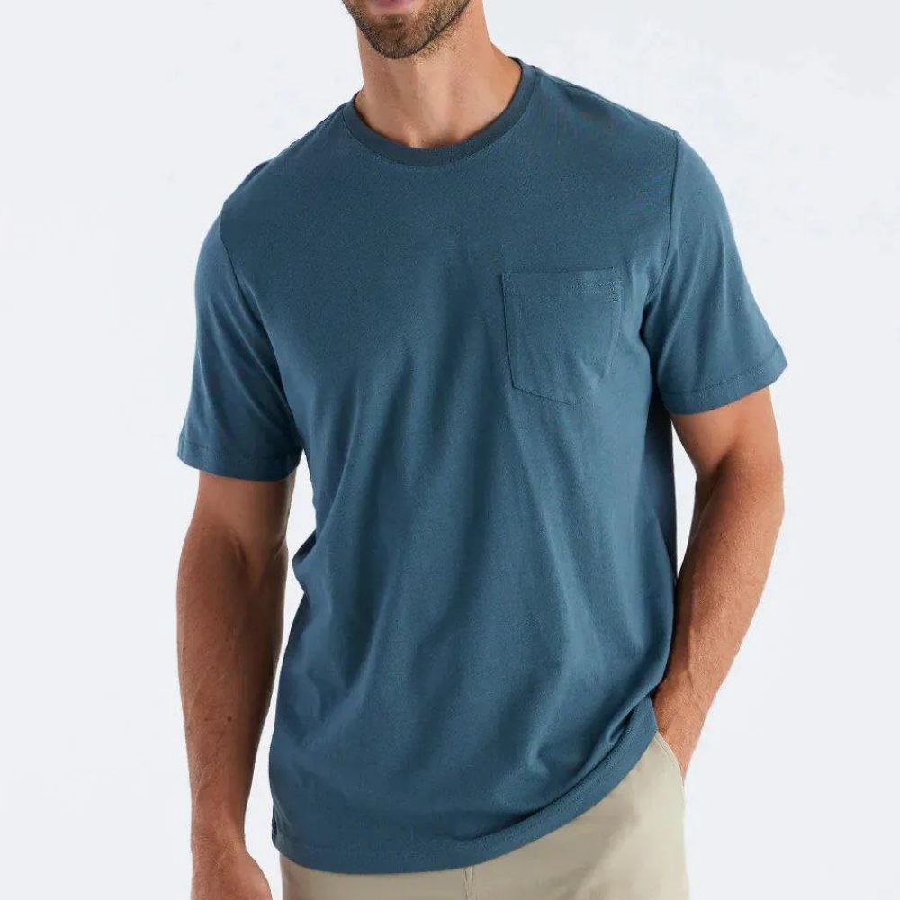 MEN'S BAMBOO HERITAGE POCKET TEE, Color: SLATE BLUE, Size: LARGE