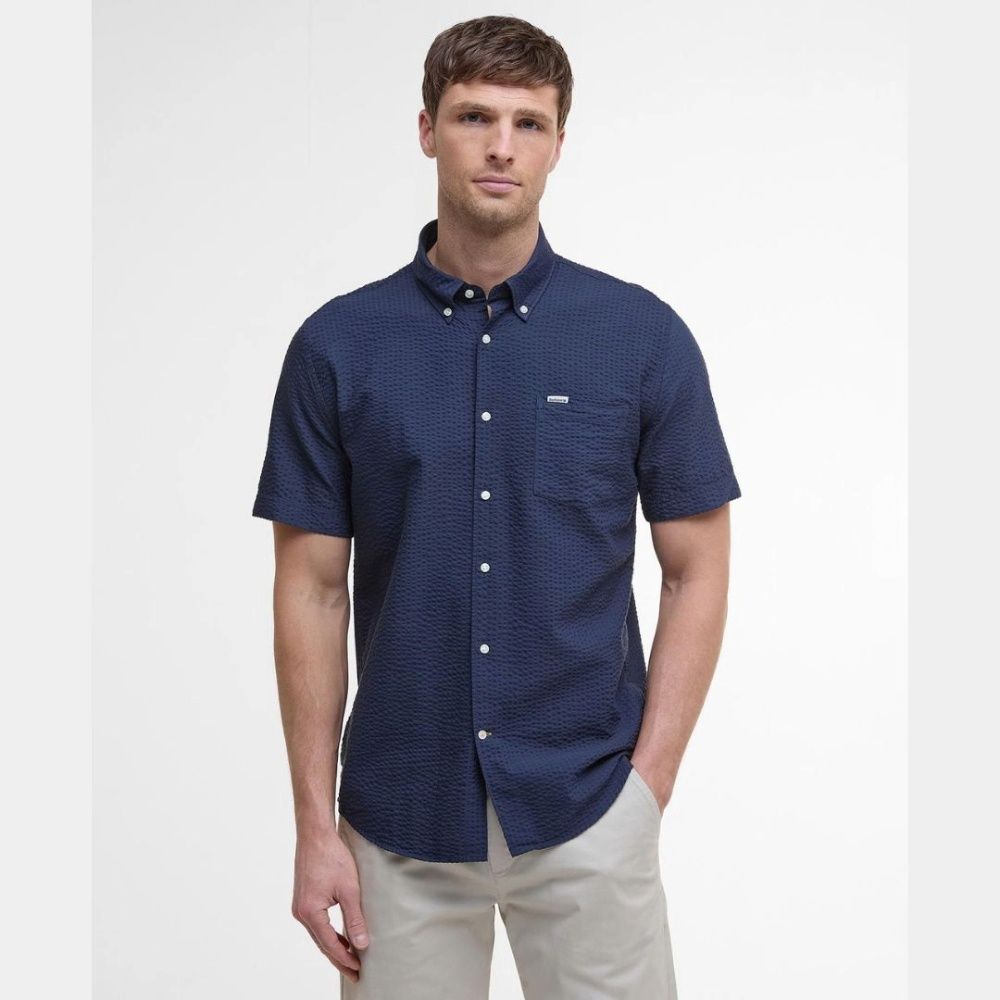 M LONGHALL SEEERSUCKER TAILORED BUTTON UP, Color: NAVY, Size: XS