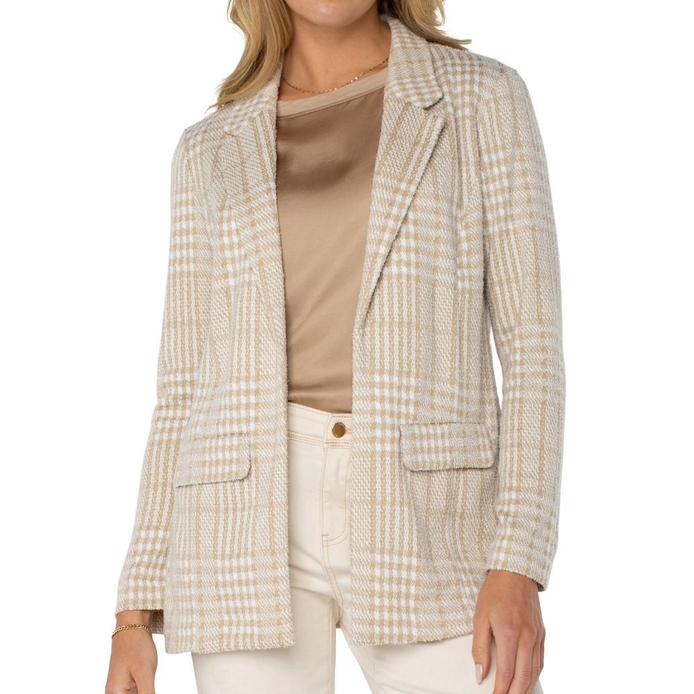 BOYFRIEND BLAZER, Color: CREAM TAN PLAID, Size: XS