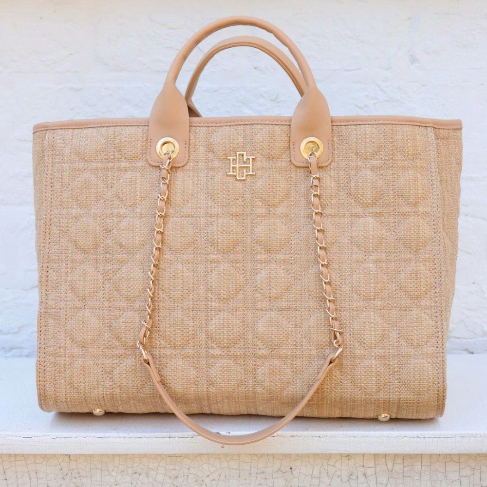 MELISSA QUILTED TOTE BAG, Color: NATURAL