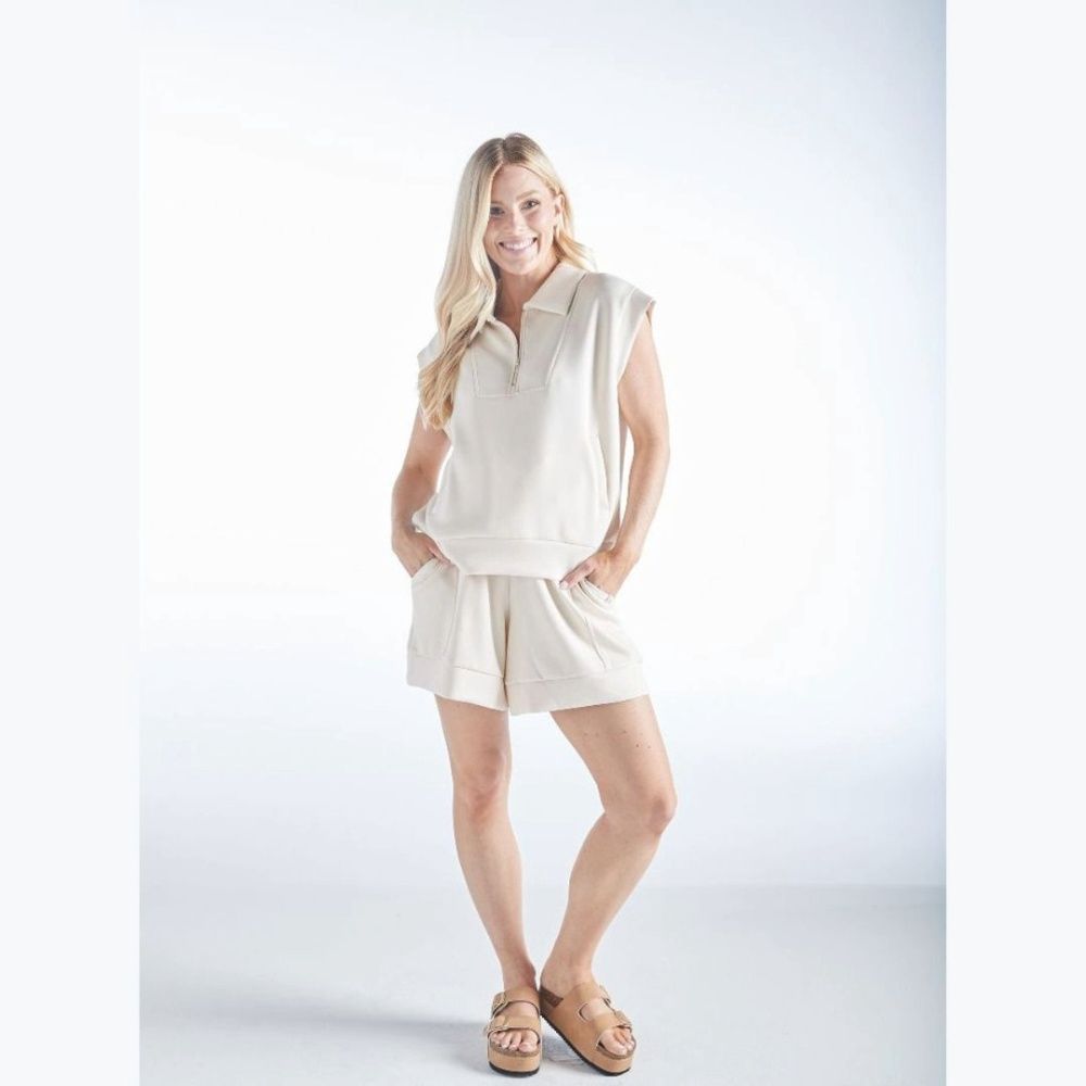 ZIP TESS TOP, Color: OFF WHITE, Size: XXLARGE