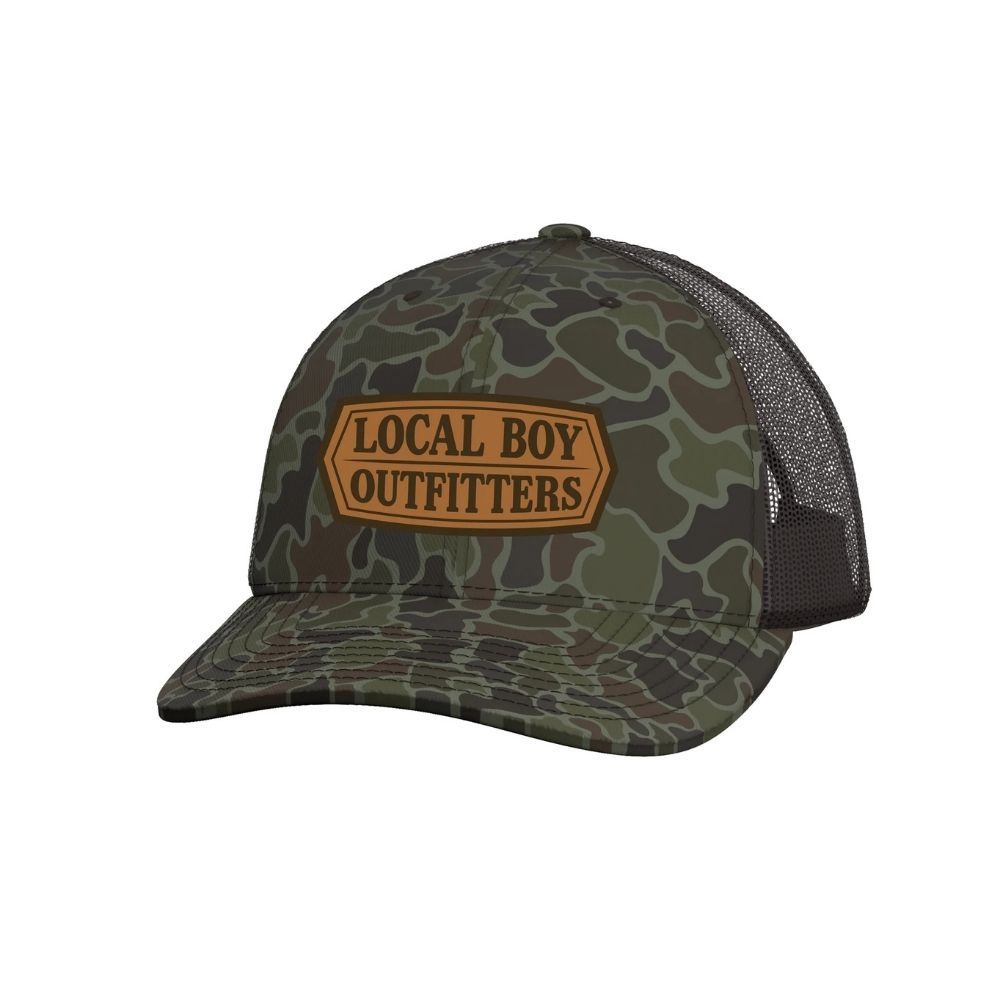 LEATHER CREST TRUCKER HAT, Color: LOCALFLAGE OD, Size: ADULT