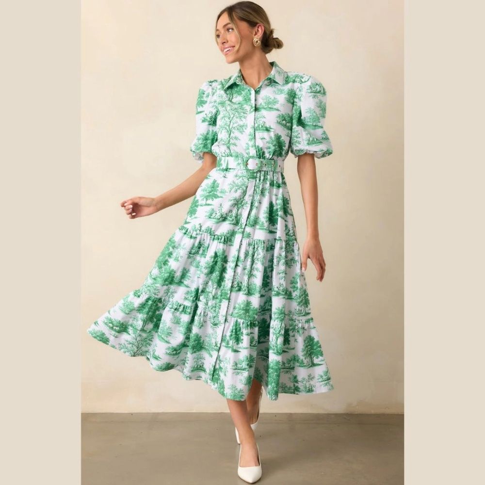 W GEORGIA MIDI DRESS, Color: EDEN GREEN, Size: S