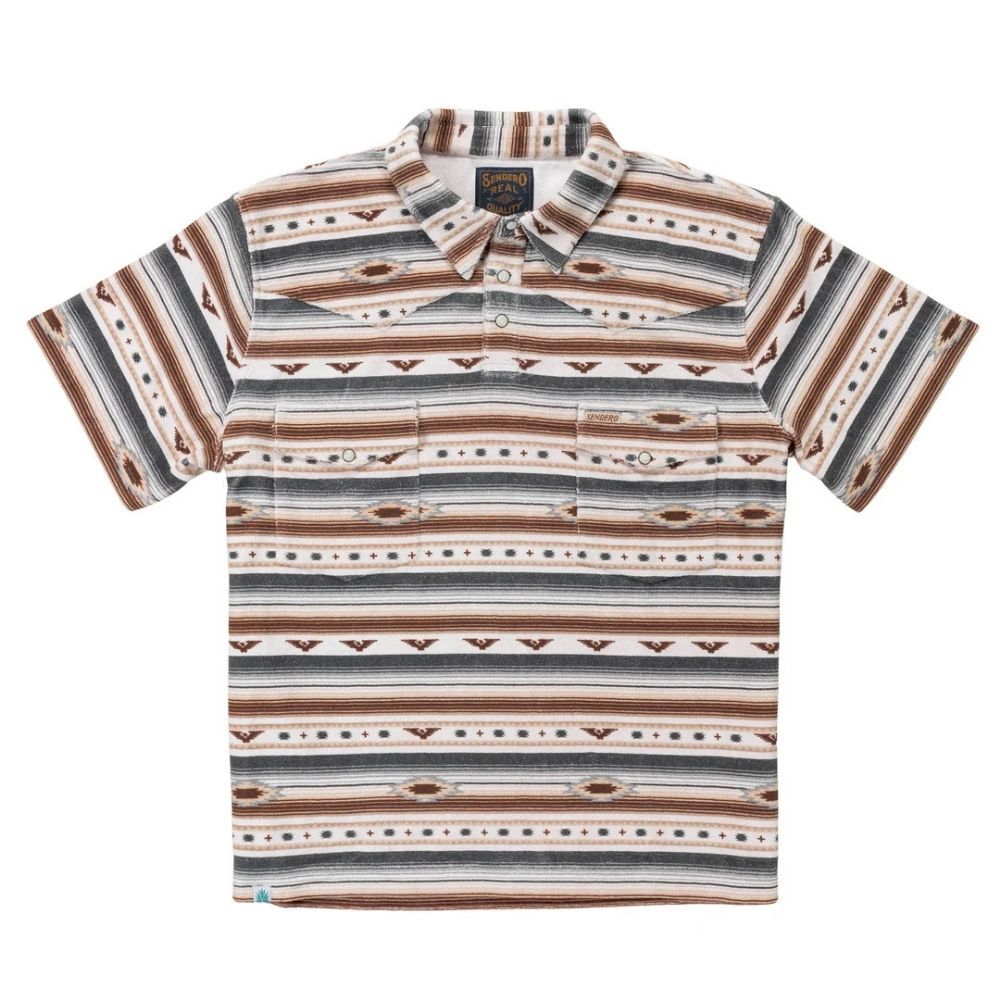 CANTINA TERRY MEN'S POLO, Color: GRAY/TAN SOUTHWEST, Size: M