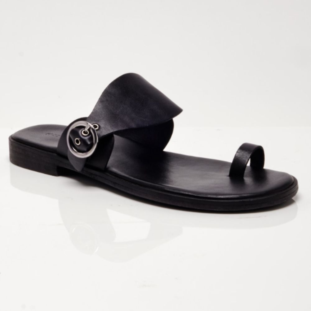 BARCELONA SLIP ON SANDAL, Color: BLACK LEATHER, Size: 6