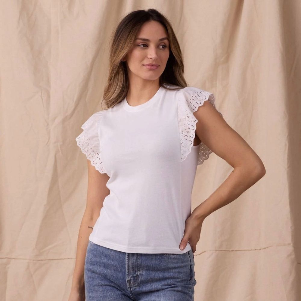 W MARNIE EYELET TOP, Color: WHITE, Size: S