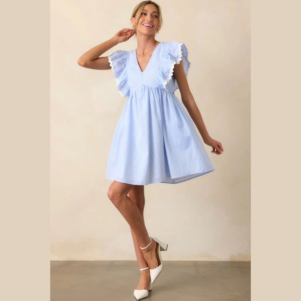 W FAIRCHILD MINI DRESS, Color: BLUE MICRO GINGHAM, Size: XS