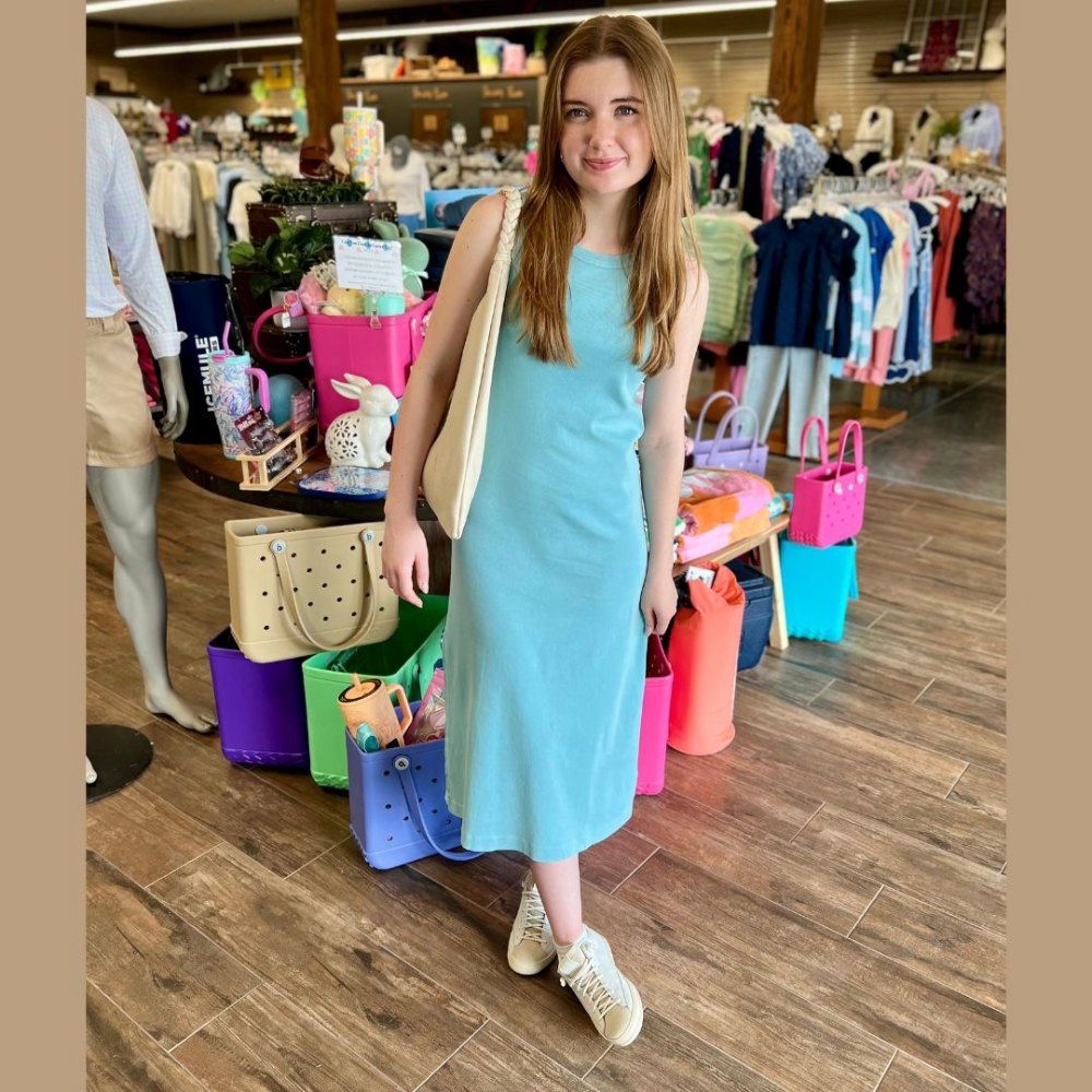 M MODERN RIB CREW DRESS, Color: OCEAN BLUE, Size: XL