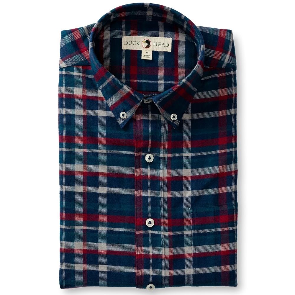 LONG SLEEVE COTTON FLANNEL SPORT SHIRT, Color: ROYAL NAVY /  DRAPER PLAID, Size: XXLARGE