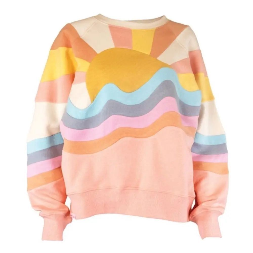 CREW PATCH SUN SWEATSHIRT, Color: CORAL/SUN, Size: SMALL
