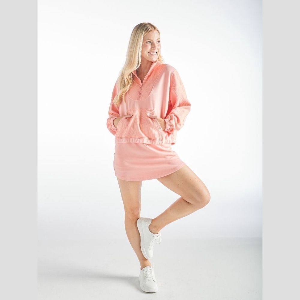 W PULL QUARTER ZIP, Color: CORAL, Size: XXLARGE