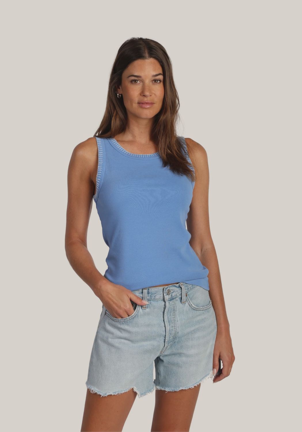 JUDE RIB TANK, Color: PORTOFINO/MALIBU BLUE, Size: S