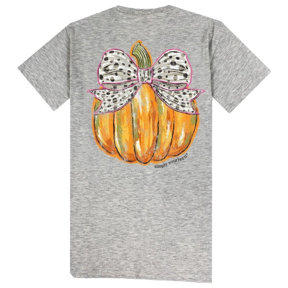 SHORTSLEEVE BOW PUMPKIN TSHIRT, Color: STORM HEATHER, Size: XXLARGE