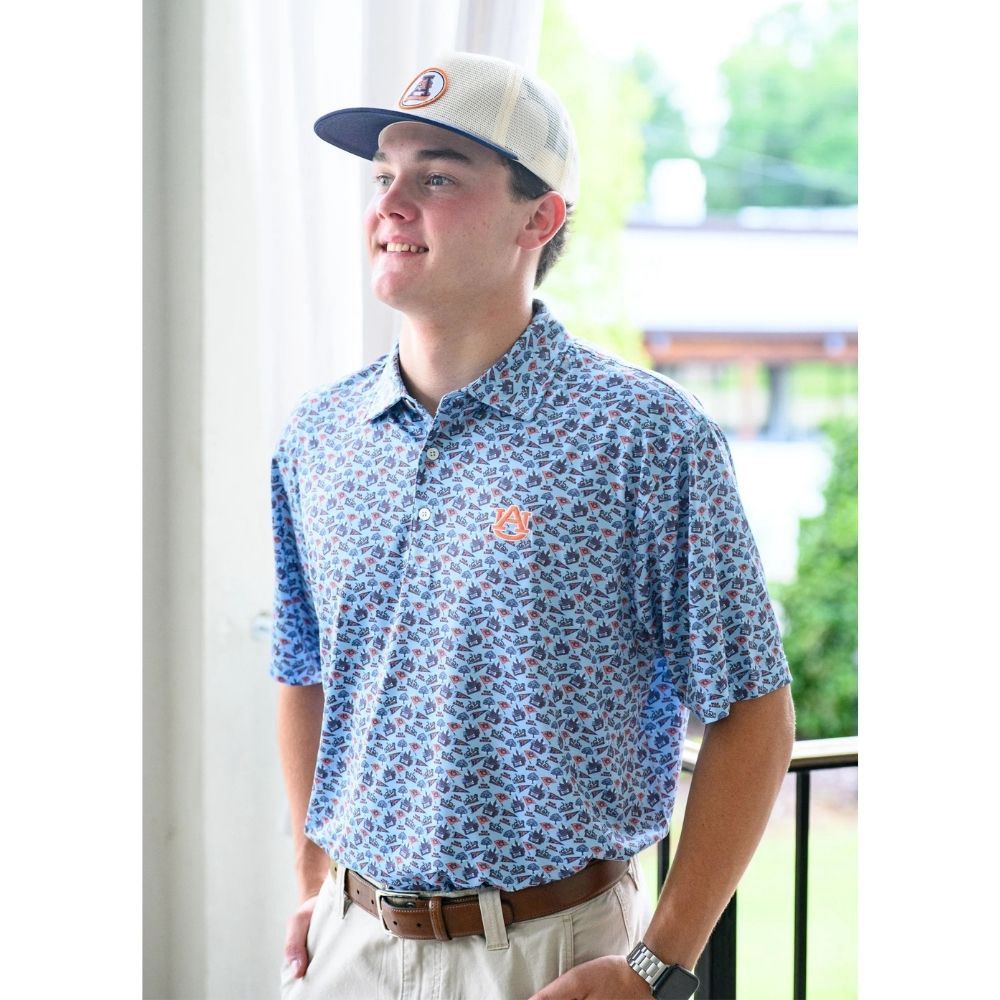 CLASSIC AU AUBURN CAMPUS POLO, Colour: LIGHT BLUE MULTI, Size: SMALL
