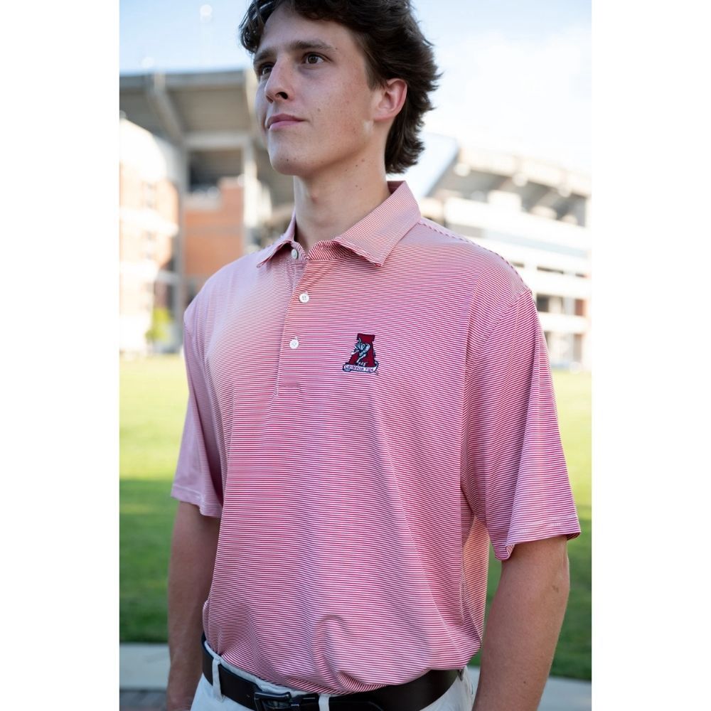 VINTAGE A STRIPE POLO, Color: CRIMSON, Size: SMALL