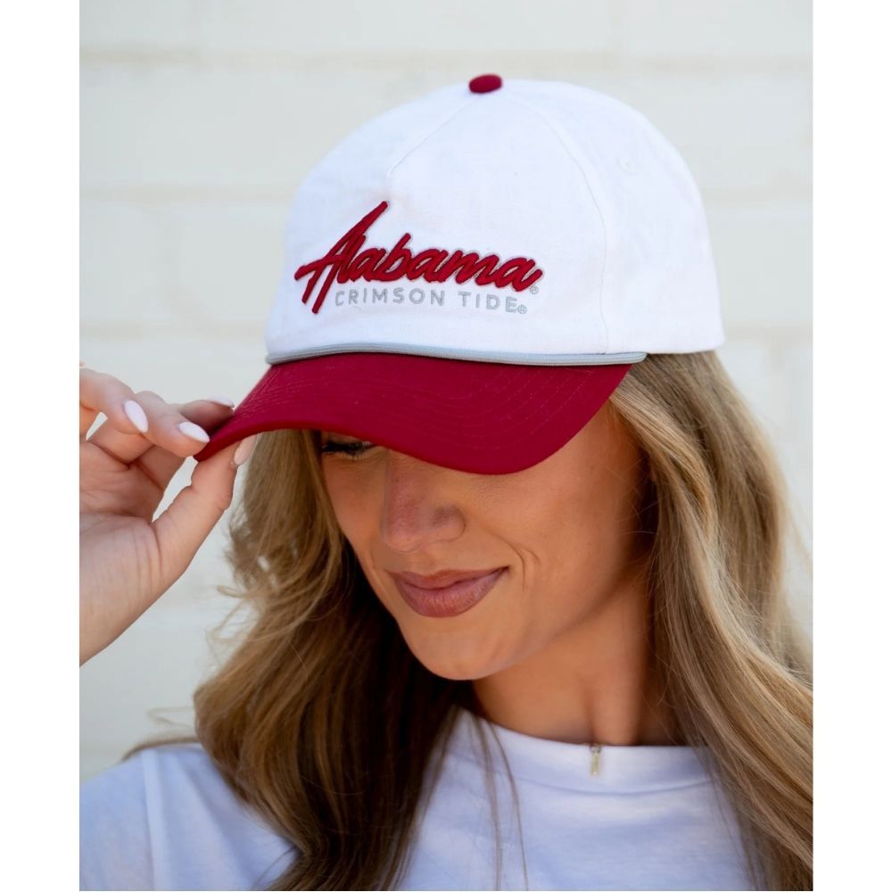ALABAMA RAISED SCRIPT HAT, Color: WHITE/RED