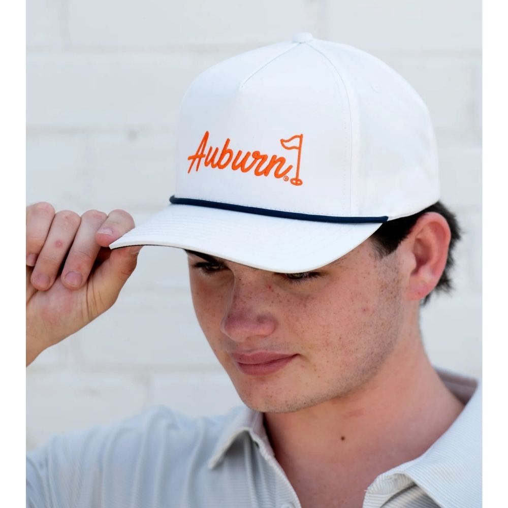 AUBURN GOLF FLAG 5-PANEL HAT, Color: WHITE