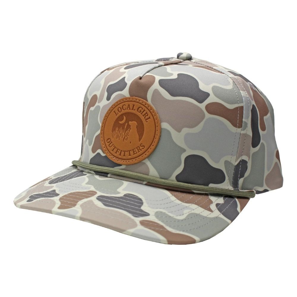 LEATHER PATCH  ROPE HAT, Color: FOREST CAMO FLORA