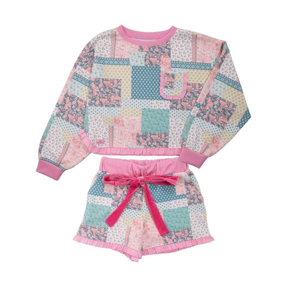 RUFFLE PJ SET RUFFLE PJ SET, Color: QUILTED PINK, Size: XXLARGE