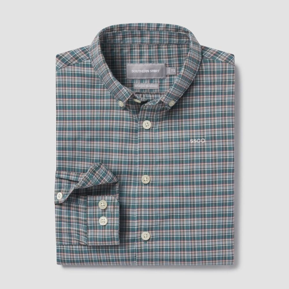 YOUTH BOYS BENNETT PLAID LONGSLEEVE, Color: BAYOU TEAL, Size: Y XLARGE, Style: 5W013-1310