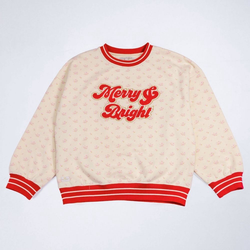 CREW VARSITY HOLIDAY MERRY SWEATSHIRT, Color: IVORY/RED, Size: XXLARGE