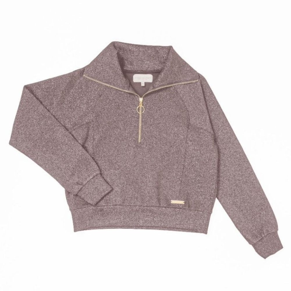 HALF ZIP LS PULL OVER TOP, Color: VIOLET GRAY, Size: LARGE