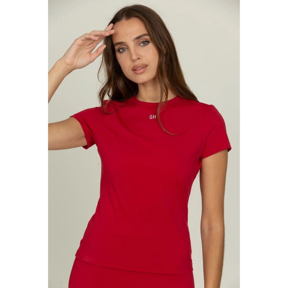 ESSENTIAL FULL LENGTH SHORT SLEEVE, Color: RUBY, Size: X SMALL, Style: 2409KR2850
