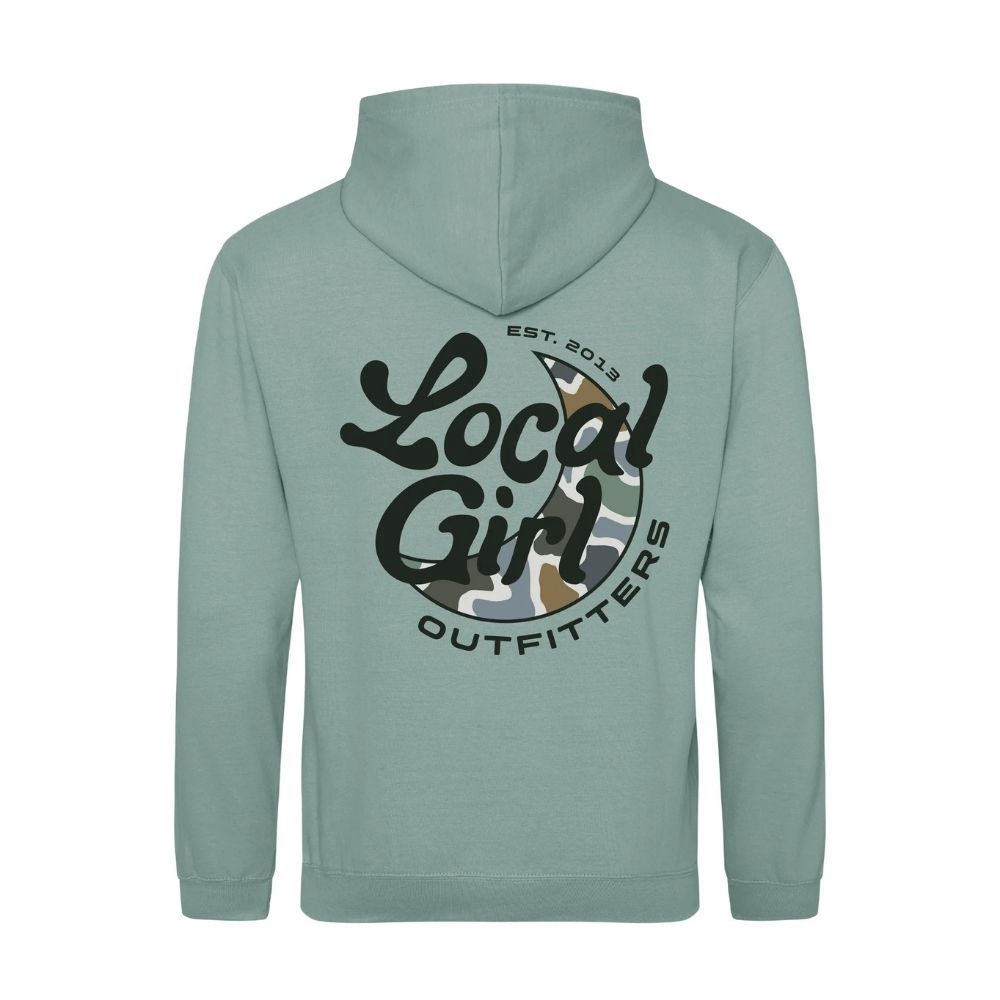 Y BLUFF GROOVY MOON HOODIE, Color: DUSTY GREEN, Size: SMALL, Style: L5020003